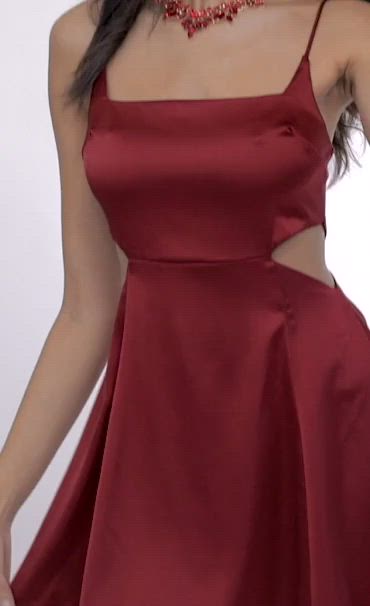 mid thigh red satin dress